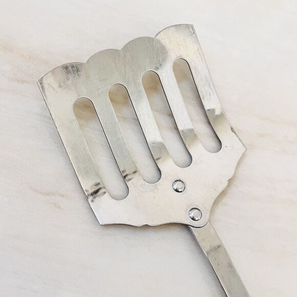 Royal Sharpcutter Stainless Slotted Spatula Turner Scalloped Curved Wood Handle - Picture 2 of 10